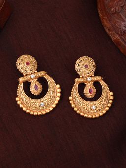 Estele - Gold Plated Startling Matte Finish Drop Earrings with Crystals for Women