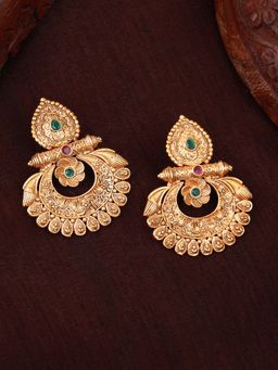 Estele - Gold Plated Stupendous Matte Finish Drop Earrings with Crystals for Women