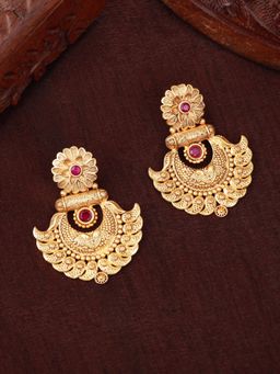 Estele - Gold Plated Exquisite Matte Finish Drop Earrings with Crystals for Women