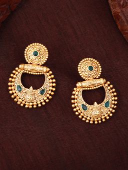 Estele - Gold Plated Traditional Matte Finish Drop Earrings with Crystals for Women