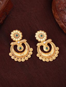 Estele - Gold Plated Matte Finish Drop Earrings with Crystals for Women