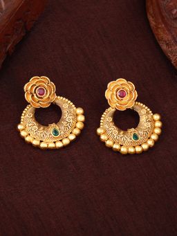 Estele - Gold Plated Blossom Matte Finish Drop Earrings with Crystals for Women