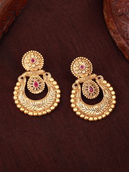 Estele - Gold Plated Matte Finish Drop Earrings with Crystals for Women