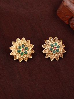 Estele - Gold Plated Flower Designer Matte Finish Stud Earrings with Crystals for Women