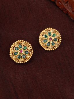 Estele - Gold Plated Floral Designer Matte Finish Stud Earrings with Crystals for Women