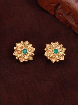 Estele - Gold Plated Flower Designer Matte Finish Stud Earrings with Crystals for Women