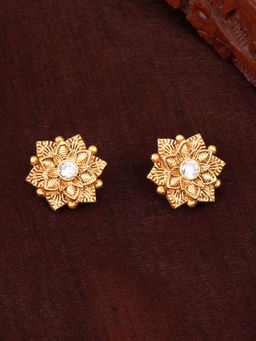 Estele - Gold Plated Flower Designer Matte Finish Stud Earrings with Crystals for Women