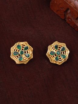 Estele - Gold Plated Flower Designer Matte Finish Stud Earrings with Crystals for Women