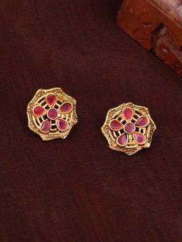 Estele - Gold Plated Flower Designer Matte Finish Stud Earrings with Crystals for Women