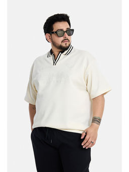 Snitch - Men Off White Cotton Blend Polo T-Shirt