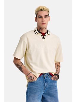 Snitch - Men Off White Cotton Blend Polo T-Shirt