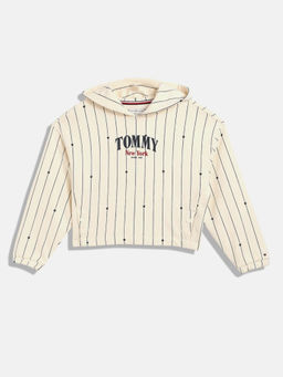 Tommy Hilfiger - Beige Girls Relaxed Fit Cotton Hooded Neck Sweatshirt