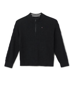 Tommy Hilfiger - Black Boys Solid Relaxed Fit Cotton Sweater