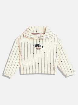 Tommy Hilfiger - White Girls Relaxed Fit Cotton Hooded Neck Sweatshirt