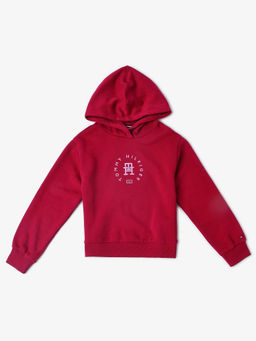 Tommy Hilfiger - Red Girls Relaxed Fit Cotton Hooded Neck Sweatshirt