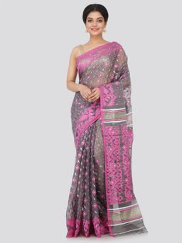 PinkLoom - Women's Soft Cotton Jamdani Saree Without Blouse Piece,Grey