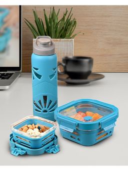 Glasafe - Borosilicate Glass 320ml & 520ml Tiffin & 750ml Bottle, Blue