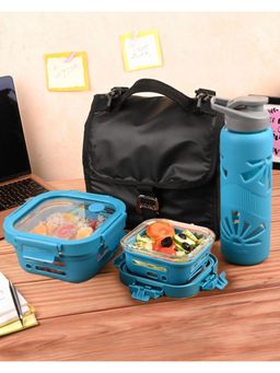 Glasafe - Desk Munch Combo - Lunch Bag, Bottle, 320ml & 520ml Tiffin- Blue