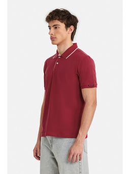 Snitch - Red Textured Collar Neck Polo T-Shirt