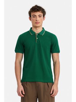 Snitch - Green Textured Collar Neck Polo T-Shirt