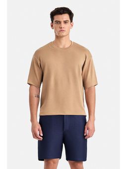 Snitch - Beige Solid Crew Neck T-Shirt