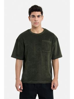 Snitch - Olive Textured Crew Neck T-Shirt