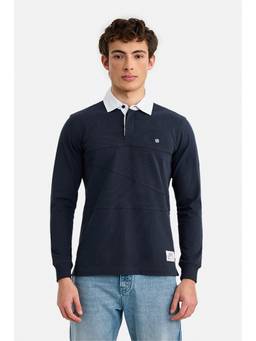 Snitch - Navy Blue Textured Collar Neck Polo T-Shirt