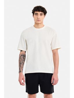 Snitch - Cream Textured Crew Neck T-Shirt