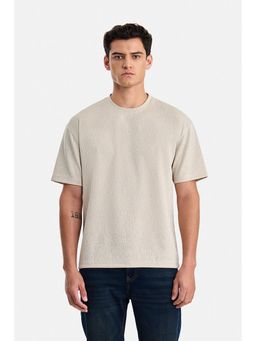 Snitch - Beige Textured Crew Neck T-Shirt
