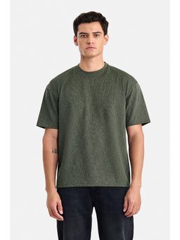 Snitch - Olive Textured Crew Neck T-Shirt