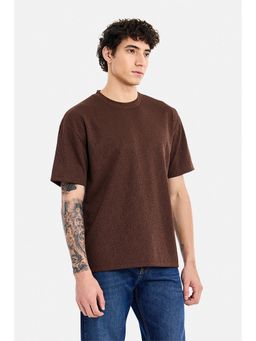 Snitch - Brown Textured Crew Neck T-Shirt