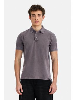 Snitch - Purple Textured Collar Neck Polo T-Shirt