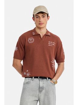 Snitch - Brown Typography Collar Neck Polo T-Shirt