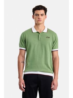 Snitch - Green Textured Collar Neck Polo T-Shirt