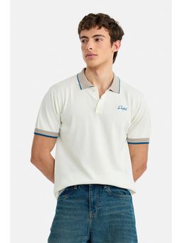 Snitch - White Textured Collar Neck Polo T-Shirt