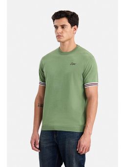 Snitch - Green Textured Crew Neck T-Shirt