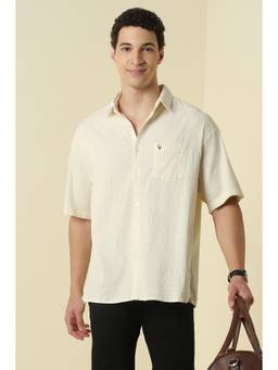 Allen Solly - Beige Textured Collar Neck Shirt