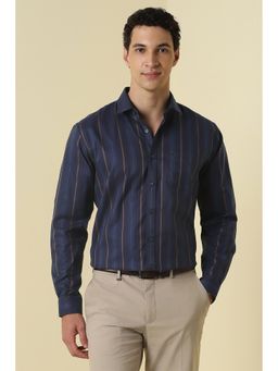 Allen Solly - Navy Blue Stripes Collar Neck Shirt