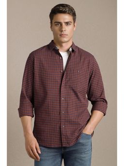 Louis Philippe - Maroon Checks Collar Neck Shirt
