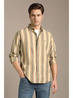 Louis Philippe - Beige Stripes Collar Neck Shirt