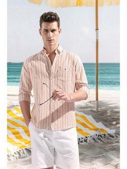 Louis Philippe - Peach Stripes Collar Neck Shirt