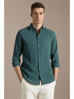 Louis Philippe - Teal Solid Collar Neck Shirt