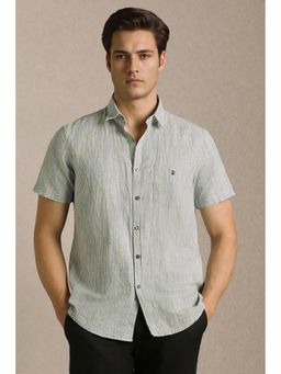 Louis Philippe - Grey Textured Collar Neck Shirt