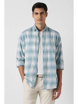 Peter England - Blue Checks Collar Neck Shirt