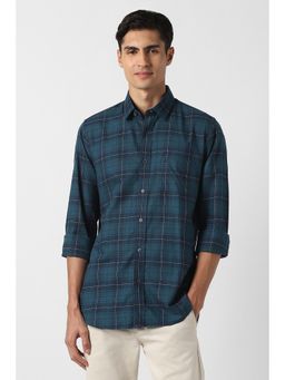 Peter England - Navy Blue Checks Collar Neck Shirt