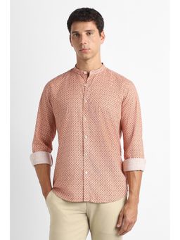 Van Heusen - Peach Printed Mandarin Neck Shirt