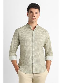 Van Heusen - Green Printed Mandarin Neck Shirt