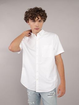 American Eagle - White Solid Collar Neck Shirt
