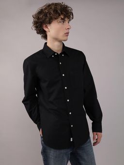 American Eagle - Black Solid Collar Neck Shirt