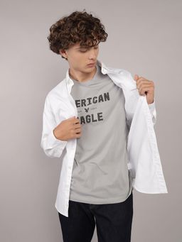American Eagle - White Solid Collar Neck Shirt
